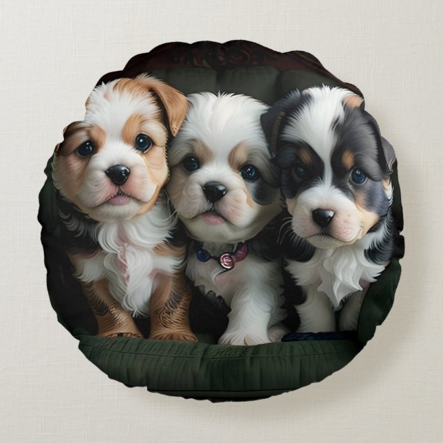 Super Niedliche Welpen auf dem Sofa 2 Rundes Kissen (Vorderseite)