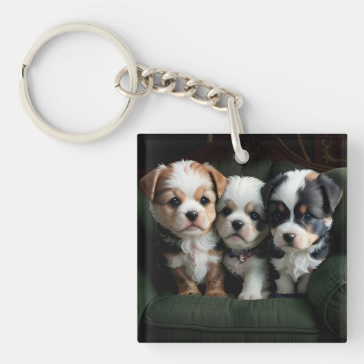 Super Niedliche Welpen auf dem Sofa 2 Schlüsselanhänger (Vorderseite)
