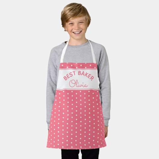 Super Niedlicher Head Baker Pink Polka Dot Girly B Schürze (Getragen)
