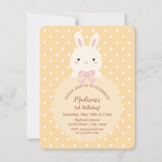 Super Niedlicher Kawaii Rabbit Kindergeburtstag Einladung (Vorderseite)