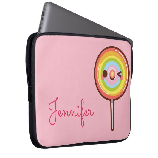 Super niedlicher Kawaii Regenbogen Lollipop Monogr Laptopschutzhülle (Vorne Rechts)
