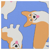 Super Niedlicher Pembroke Welsh Corgi Pattern Blau Stoff (Nahaufnahme)