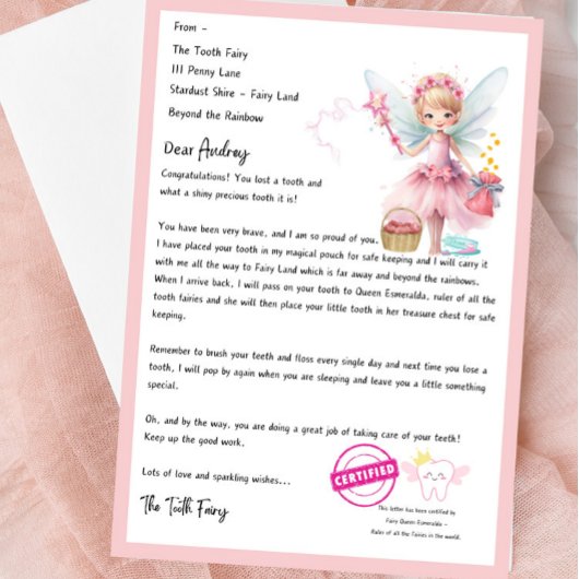 Super Niedlicher Personalisiert Tooth Fairy Letter Einladung