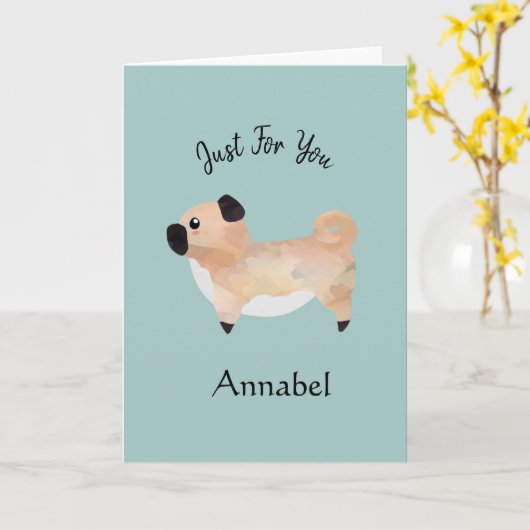 Super Niedlicher Personalisierter Mops Karte (Gelbe Blume)