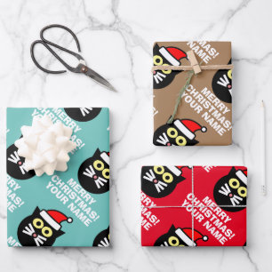 Super niedlicher Santa Cat personalisiert Weihnach Geschenkpapier Set