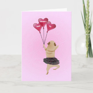 Super niedlicher Valentine-Mops im Tutu mit Feiertagskarte