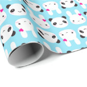 Super niedliches Kawaii Häschen und Panda Geschenkpapier (Rolleneckpunkt)