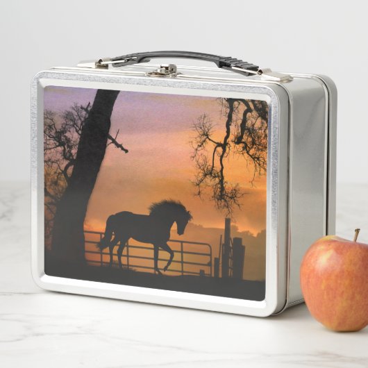 Super Niedliches Pferd und Eichenbaum mit Fence Lu Metall Lunch Box (Beispiel)