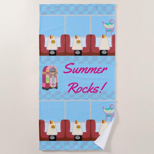 Super Niedliches Retro Diner Fun Fifties Design Strandtuch (Vorderseite)