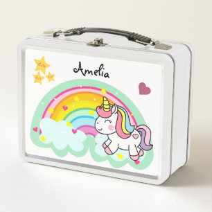 Super Niedliches Unicorn und Rainbow Personalisier Metall Brotdose