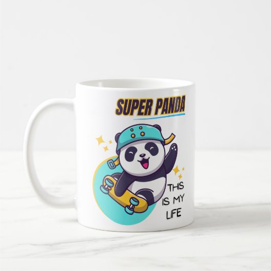 Super Panda Skateboard Langschläfchen Kaffeetasse (Links)
