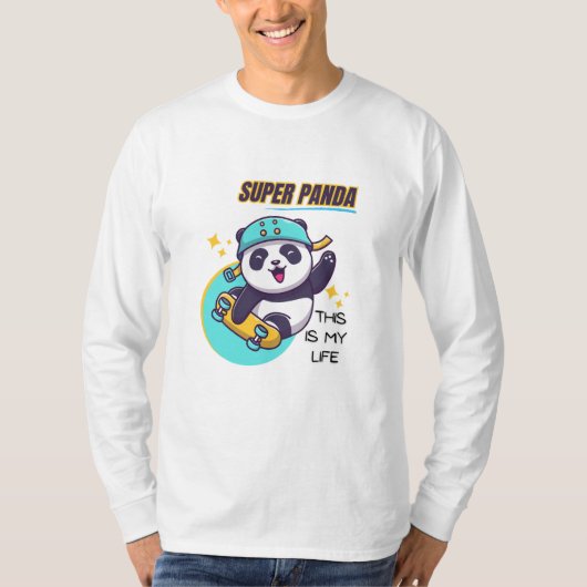Super Panda Skateboard Langschläfchen T-Shirt (Vorderseite)