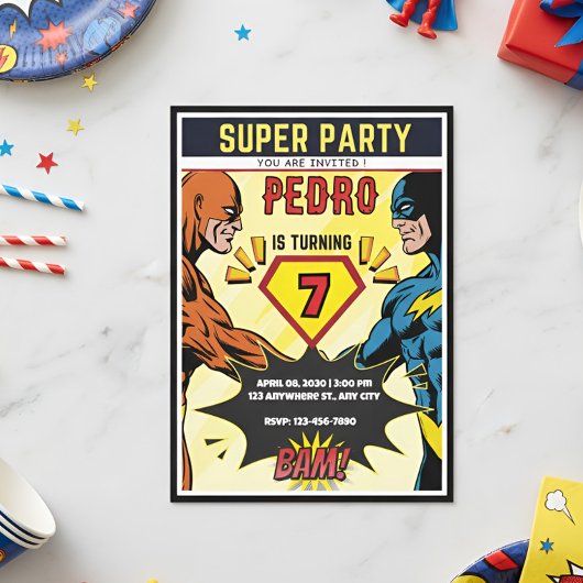 Super Party Kids 7th Birthday Superhero Kids Invit Einladung