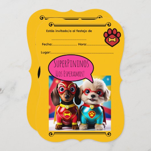 “Super Perritas al Rescate: ¡A festejar! Einladung (Vorne/Hinten)