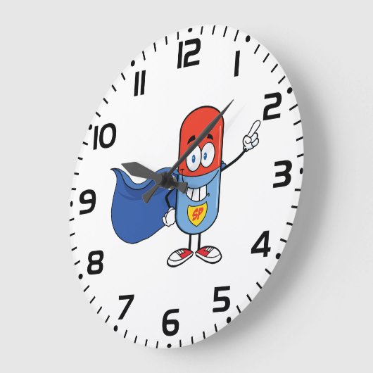 Super Pill Cartoon Hero Character Große Wanduhr (Winkel)