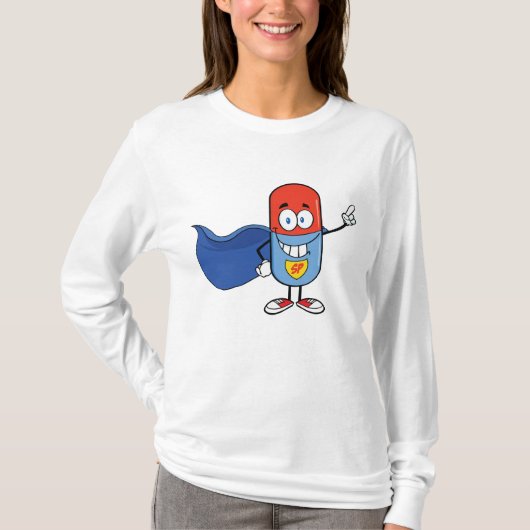 Super Pill Cartoon Hero Character T-Shirt (Vorderseite)