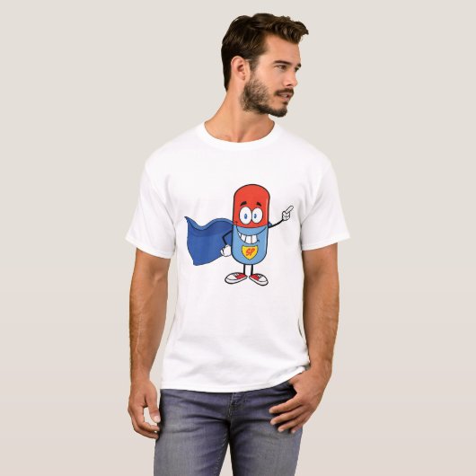 Super Pill Cartoon Hero Character T-Shirt (Vorne ganz)