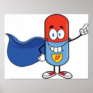 Super-Pille Cartoon-Held Charakter Poster