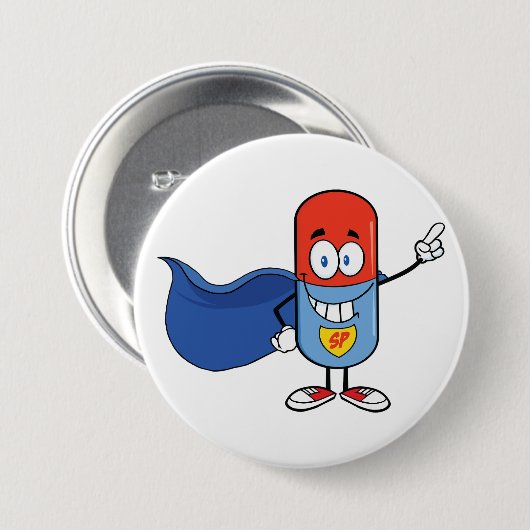 Super-Pillen-Comic-Held Charakter Button (Vorne & Hinten)