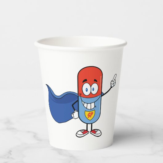 Super-Pillen-Comic-Held Charakter Pappbecher (Vorderseite)
