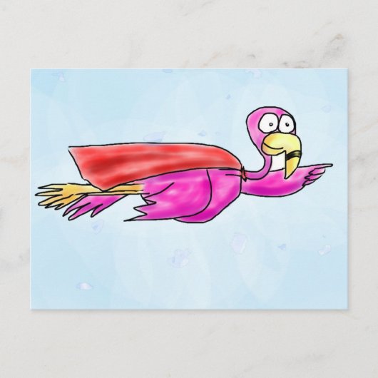 Super Pink Flamingo mit flying Cape Whimsical Art Postkarte (Vorderseite)