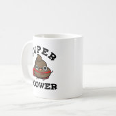 Super Poower Funny Super Hero Kack Pun Kaffeetasse (Vorderseite Links)