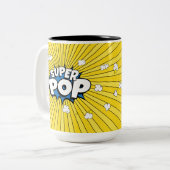 SUPER POP! Comic Book Pop Art Popcorn Pun Zweifarbige Tasse (Vorderseite Links)