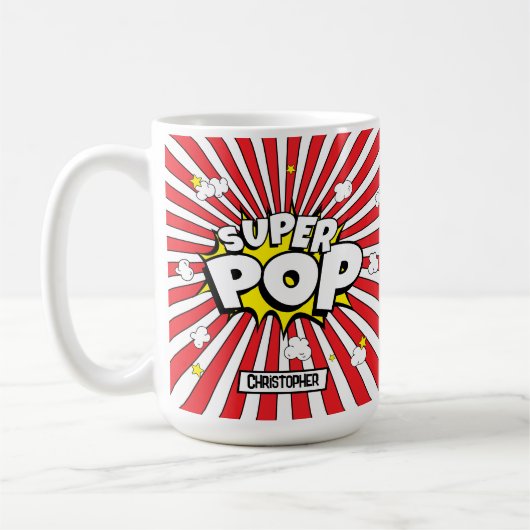 SUPER POP! Fun Dad Humor Popcorn Kaffeetasse (Links)