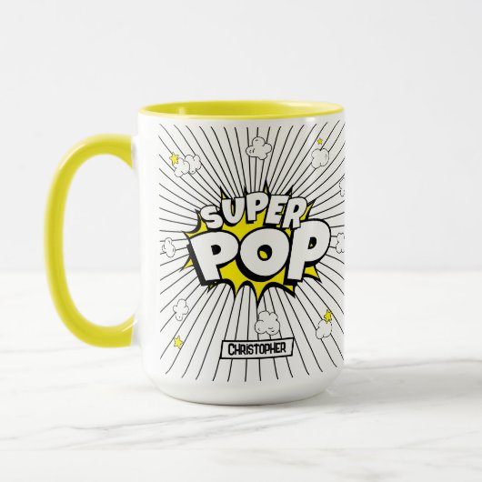 SUPER POP! Fun Superhero Personalized Pun Tasse (Links)