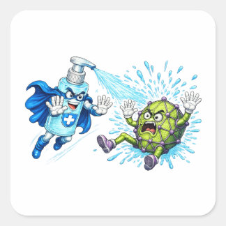 Super Sanitizer vs. Germ Monster Quadratischer Aufkleber