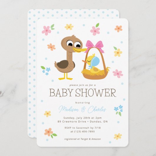 Super Simple | 5 Little Ducks Boy Baby Shower Einladung (Vorne/Hinten)