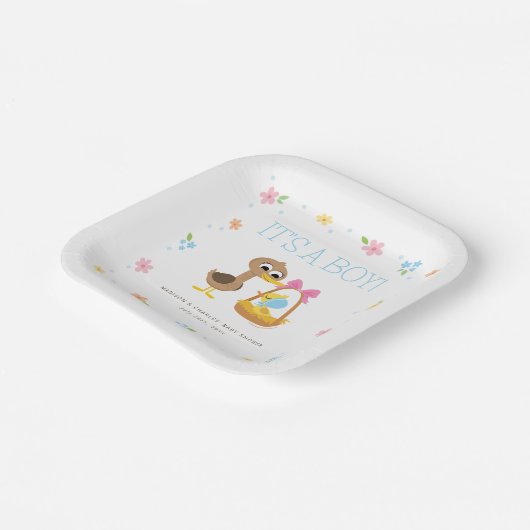 Super Simple | 5 Little Ducks Boy Baby Shower Pappteller (Gewinkelt)