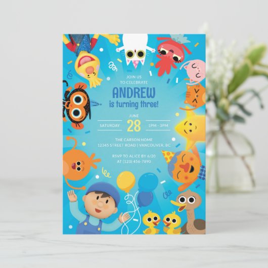 Super Simple Character Confetti Birthday Einladung (Stehend Vorderseite)