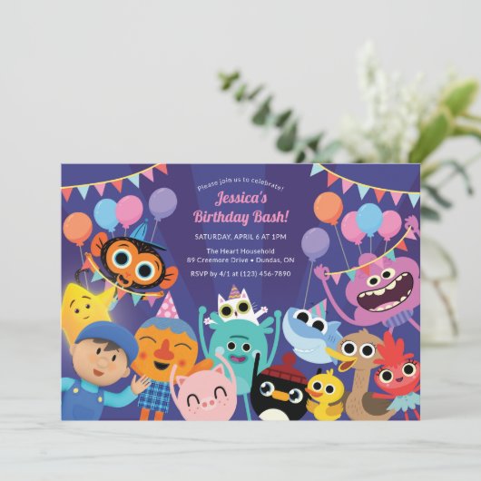 Super Simple Characters Festive Birthday Einladung (Stehend Vorderseite)