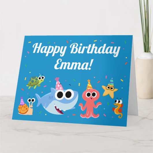 Super Simple | Finny the Shark Confetti Birthday Karte (Vorderseite)