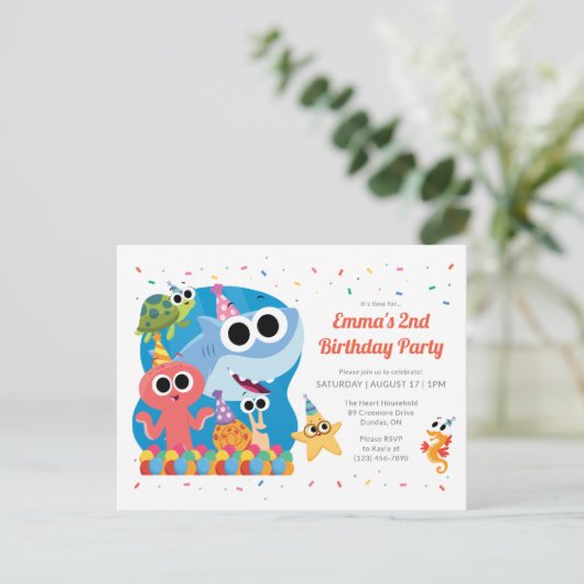 Super Simple | Finny the Shark Confetti Birthday Postkarte (Stehend Vorderseite)