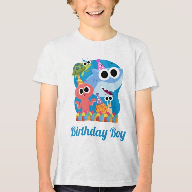 Super Simple | Finny the Shark Confetti Birthday Tri-Blend Shirt (Vorderseite)