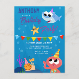 Super Simple   Finny the Shark Ocean Birthday Postkarte