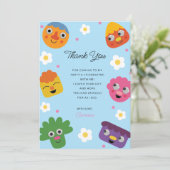 Super Simple | Noodle & Pals Blue Floral Geburtsta Dankeskarte (Stehend Vorderseite)