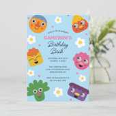 Super Simple | Noodle & Pals Blue Floral Geburtsta Einladung (Stehend Vorderseite)