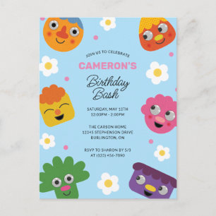 Super Simple Noodle & Pals Blue Floral Geburtsta Postkarte