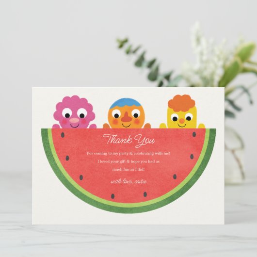 Super Simple | Noodle & Pals Watermelon Party Dankeskarte (Stehend Vorderseite)