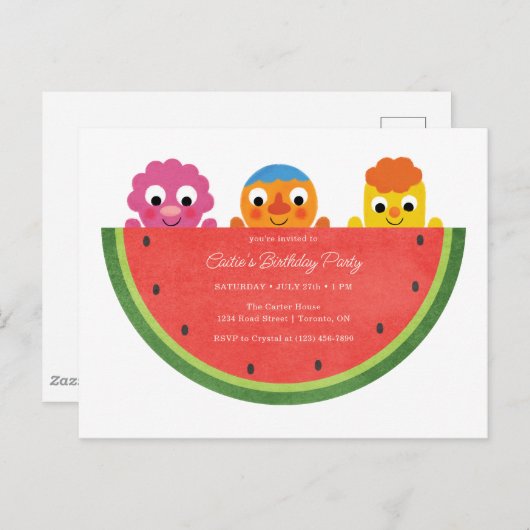 Super Simple | Noodle & Pals Watermelon Party Postkarte (Vorne/Hinten)