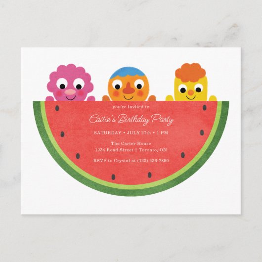 Super Simple | Noodle & Pals Watermelon Party Postkarte (Vorderseite)