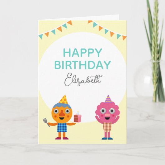 Super Simple | Noodle & Pals Yellow Birthday Karte (Vorderseite)