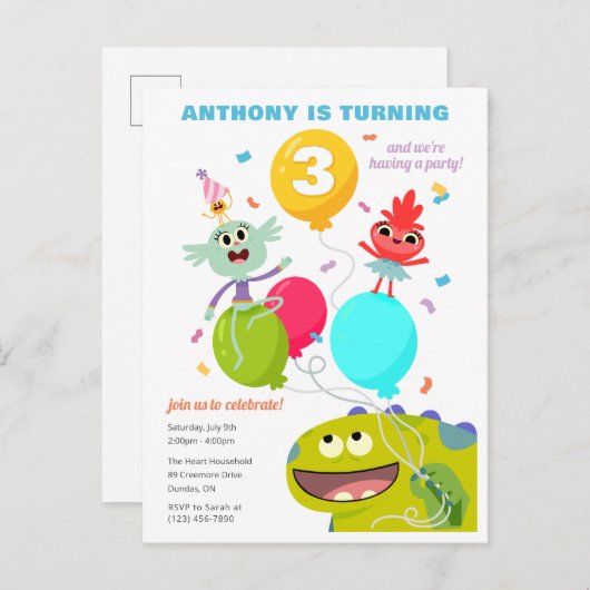 Super Simple | Rhymington Confetti Birthday Postkarte (Vorne/Hinten)
