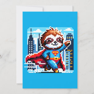 Super Sloth Funny Pixel Art Hero CityScape Design Feiertagskarte