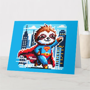 Super Sloth Funny Pixel Art Hero CityScape Design Karte
