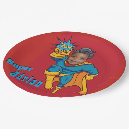 Super Special Kids 🌟 Bester Superheld Pappteller (Schrägansicht)