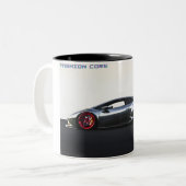 Super-Sportwagen Kaffee-Tasse auf schwarz Zweifarbige Tasse (Vorderseite Links)